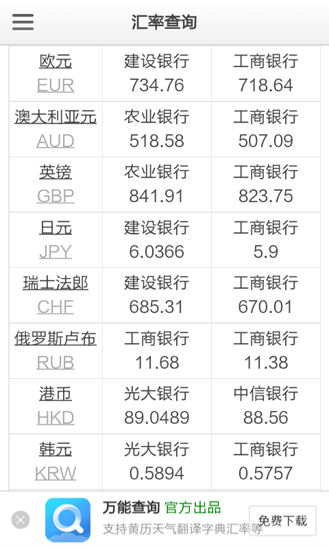 汇率换算查询软件截图1