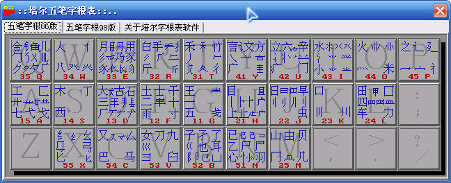 培尔五笔字根表下载