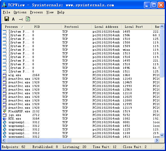 显示TCP&UDP端口的小工具(TCPView)下载