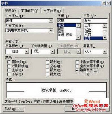 把word2003中部分文字隐藏起来的方法