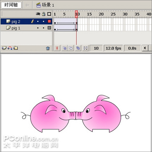 Flash制作可爱的“亲嘴猪”动画