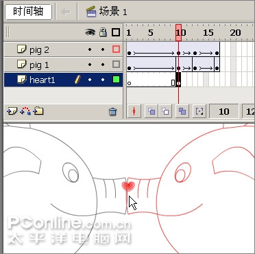 Flash制作可爱的“亲嘴猪”动画