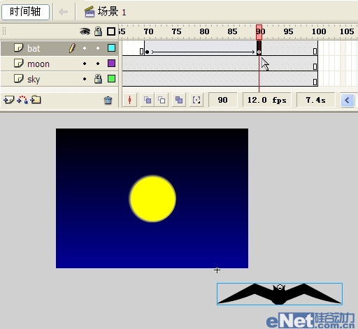 Flash教你如何制作蝙蝠在月夜里飞翔