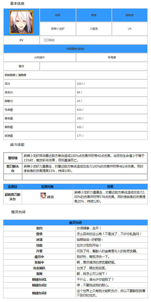 食之契约麻辣小龙虾属性图鉴分享