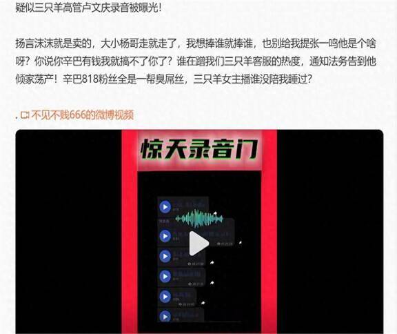 三只羊老板卢文庆录音 三只羊录音内容是什么