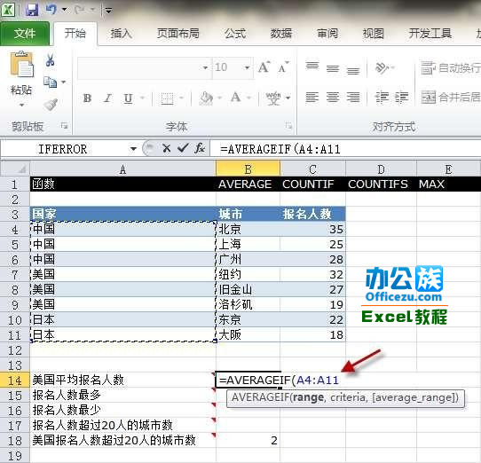 Execl2010的AVERAGEIF函数运用