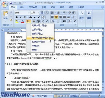 Word2007中怎样设置英文字符大小