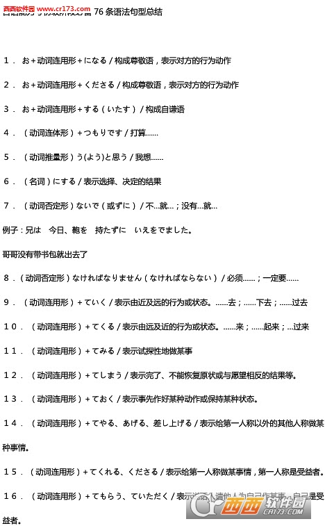 日语初级阶段76条语法句型总结下载