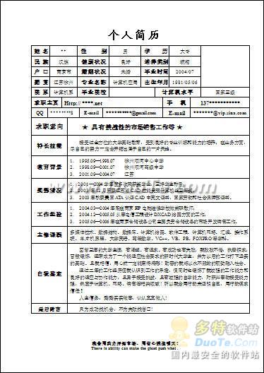 市场销售工作简历Word模板下载