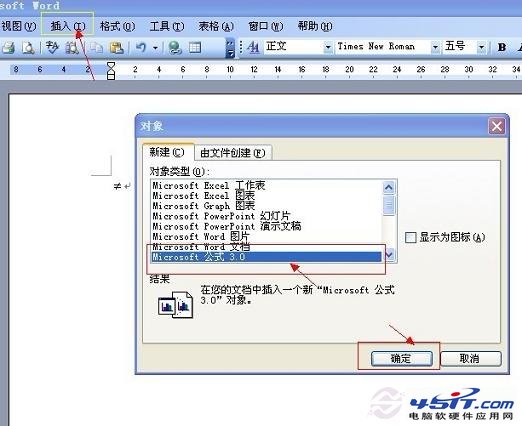 word中插入Micrsoft 公式3.0