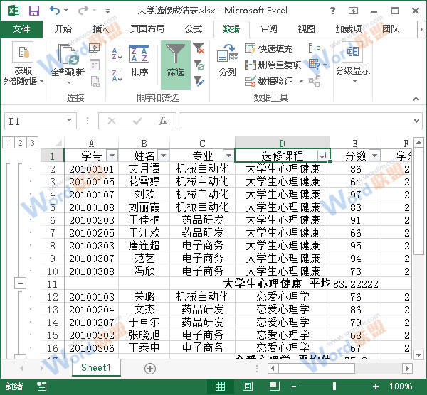 Excel2013中如何使用分类汇总功能？