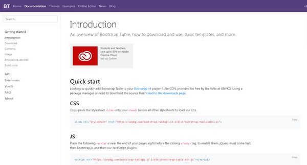 Bootstrap Table(扩展表格插件)下载