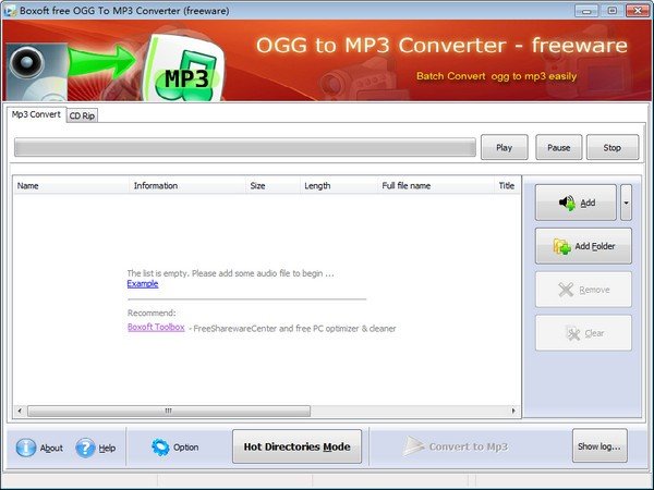 Boxoft free Ogg to MP3 Converter(Ogg到MP3转换器)下载