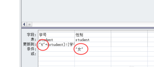 Access按照性别为某字段增补前置符号的