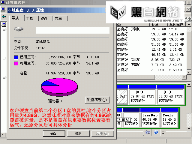 客户硬盘当前第二个分区 I 盘的属性