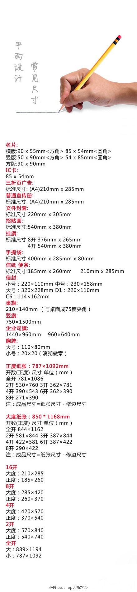 名片尺寸是多少？平面设计常见尺寸表大全